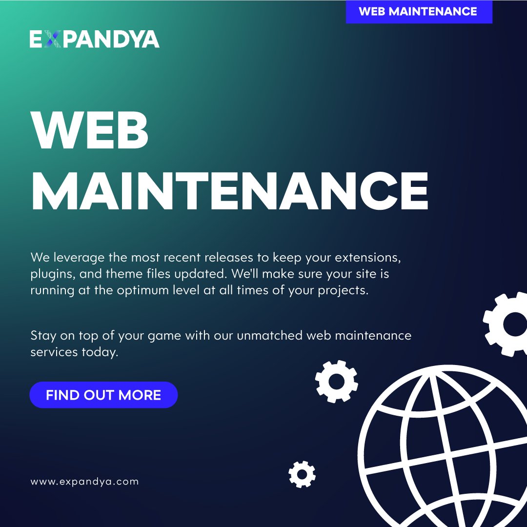 expandyacompany's tweet photo. #Web maintenance can feel like an uphill journey without the partnership of a trusted professional.
Take the stress out of web maintenance with a #dedicatedteam of professionals with over 12 years of experience.
At Expandya, we believe that your success is our success. https://t.co/AUmLDw58m1