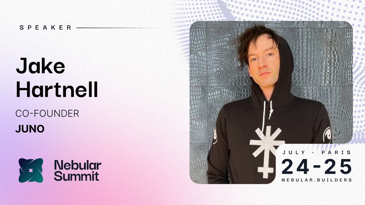 agnt_eng's tweet photo. Speaker Alert 🗣

The one and only @JakeHartnell, co-founder of @JunoNetwork and resident DAO Maximalist, is speaking at Nebular!

Jake will deliver a talk on Juno network with a side of @DA0_DA0 updates. https://t.co/i4DylUMqgQ