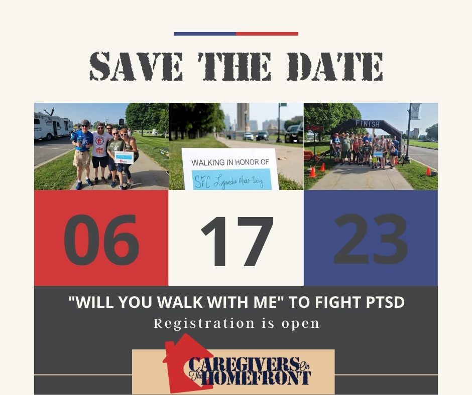 Join us on June 17th, 2023, for the 5th annual 'Will you walk with me?' Our theme this year is to raise awareness for PTSD! Registration is free! Build a team, win prizes and help us spread awareness! 
caregivers-homefront.org/will-you-walk-…