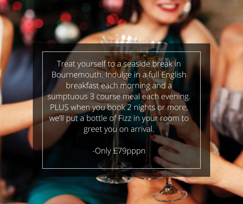 🍾Dine, Stay &amp; Sparkle is now back!🍾

Check availability and book now! bookin1.com/bookingEngine/…

Offer available Friday &amp; Saturday nights excluding August (minimum stay of 2 nights applies). 25%deposit required.

For more information, contact our Reception Team on 01202 763653☎️