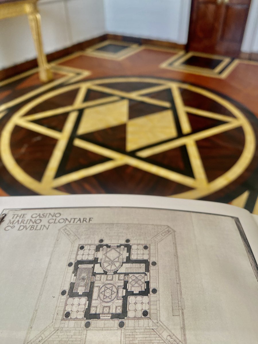 CasinoMarinoOPW's tweet image. The geometrical parquetry of our Blue saloon has its star (Chinese star) pointing to the door. 
However, a close examination of William Chambers original design shows the star positioned in another direction!
#Design #detail &amp;amp; #redirection in the Casino, Marino, in Dublin ⭐️