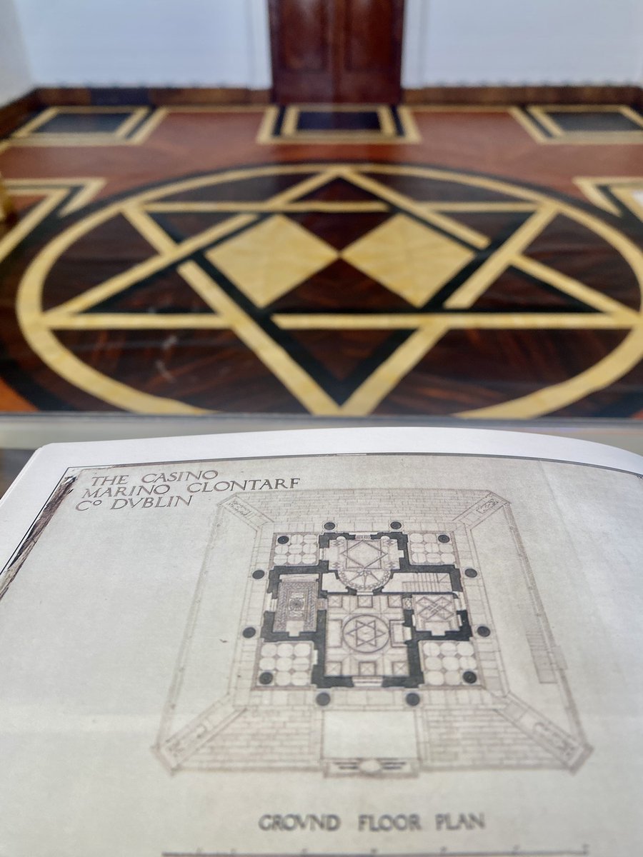 CasinoMarinoOPW's tweet image. The geometrical parquetry of our Blue saloon has its star (Chinese star) pointing to the door. 
However, a close examination of William Chambers original design shows the star positioned in another direction!
#Design #detail &amp;amp; #redirection in the Casino, Marino, in Dublin ⭐️