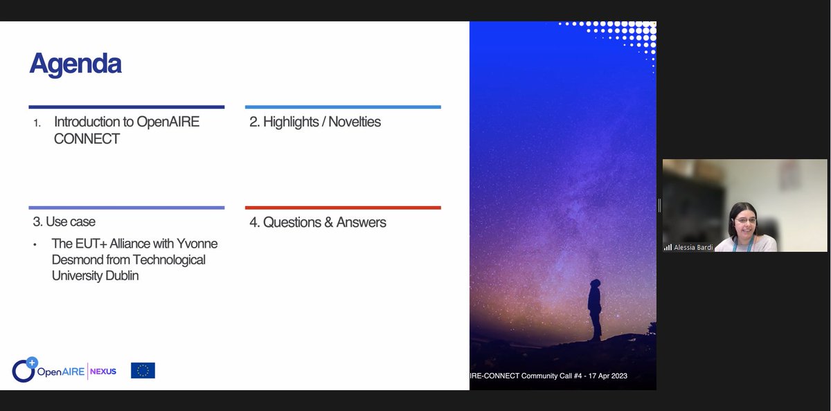 GMalaguarnera's tweet photo. We have started the @OpenAIRE_eu #CONNECT #CommunityCall with the latest novelties and a use case of the University Research Alliance, @EuropUnivTech.
#OpenAIRE_CONNECT offers the infrastructures to collect #metadata from more than 2K Research sources for your #OpenScience portal https://t.co/2TIrnRYgj6