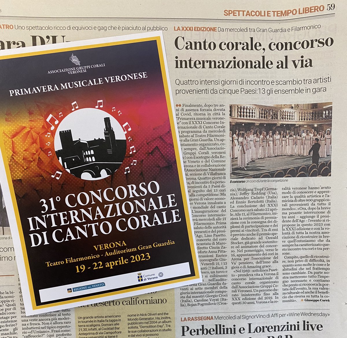 13 gruppi corali, 5 Paesi, 4 giorni di musica: è tutto pronto per la XXXI edizione del #ConcorsoInternazionalediCantoCorale!
L'appuntamento è per domani al #TeatroFilarmonico a #Verona 🎶

<a href="/AGCVerona1/">AGC Verona</a>