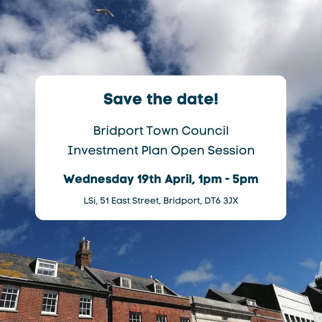 #BridportTownCouncil is developing plans to improve access to further education and training in #Bridport.
Drop in at any time to review the consultation materials and have your say. There will be a Q&amp;A at 1.30pm and 3.30pm.

Find out more here - bit.ly/40hvvaU