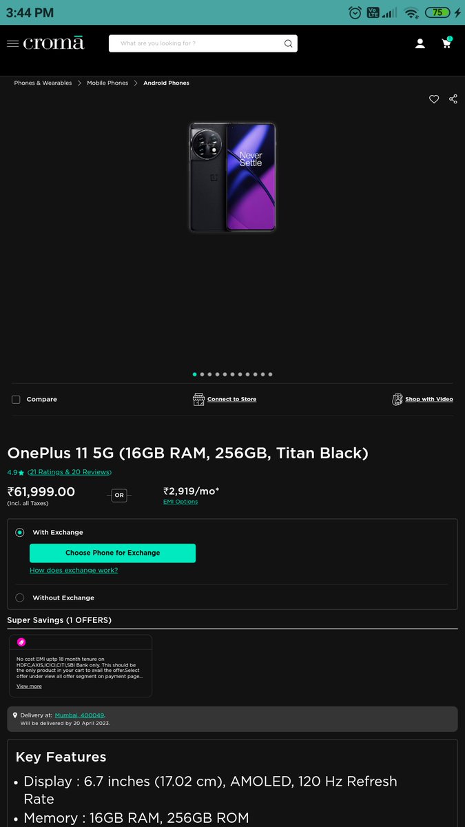 Mooni_Sakya's tweet photo. @cromaretail Is this a joke? 
On the one hand your website mentions that No Cost EMI is available for the product. Then, while checking out it mentions that No Cost EMI Option is not available.
Why are you wasting people's time? https://t.co/JEkweAkv4d