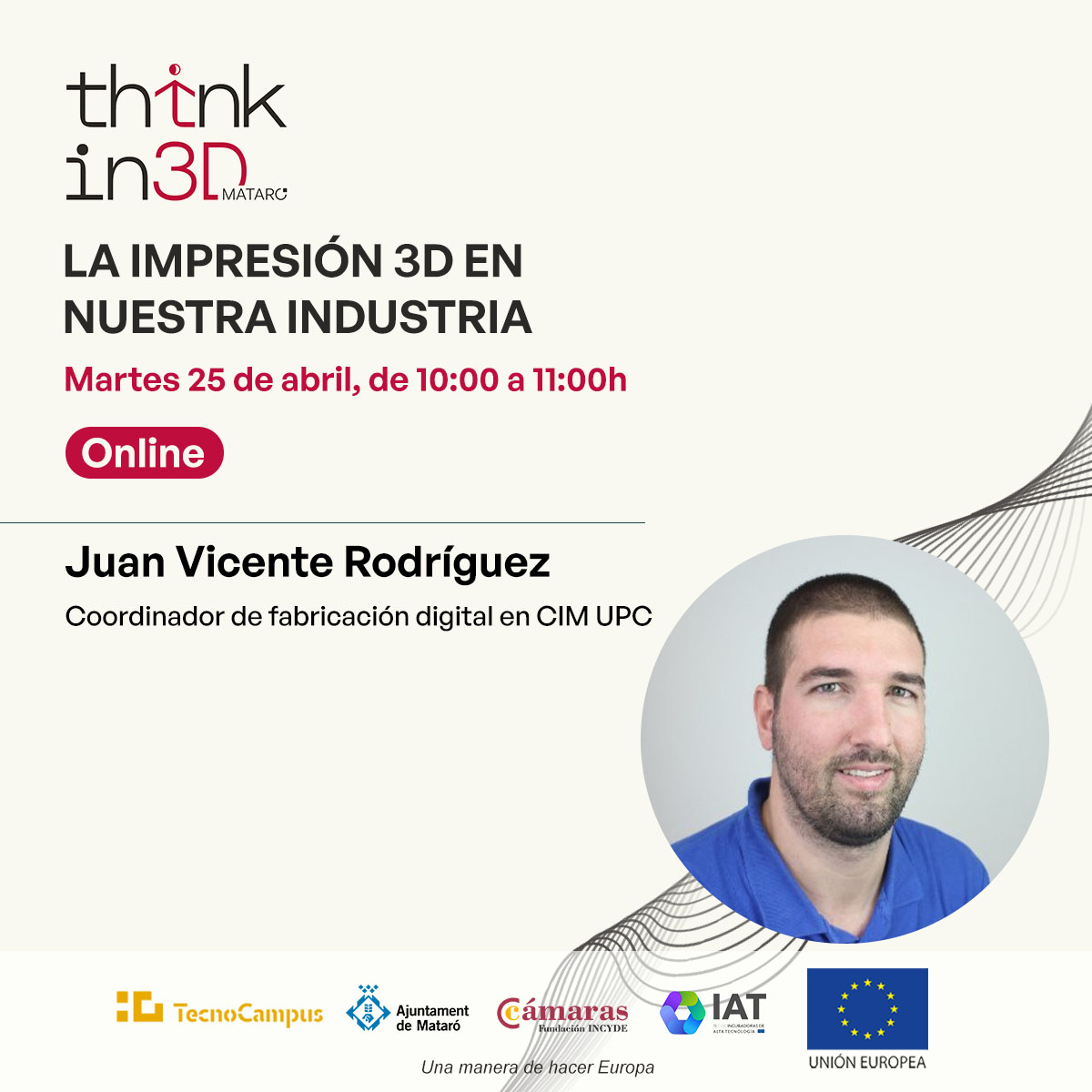 ¿Quieres saber cómo la impresión 3D está transformando la industria y generando nuevas oportunidades?
No te pierdas el webinar “La impresión 3D en nuestra industria. Una revolución en marcha”.
📆 25 de abril
🕥 10h
Inscripciones: bit.ly/3MRCNPK