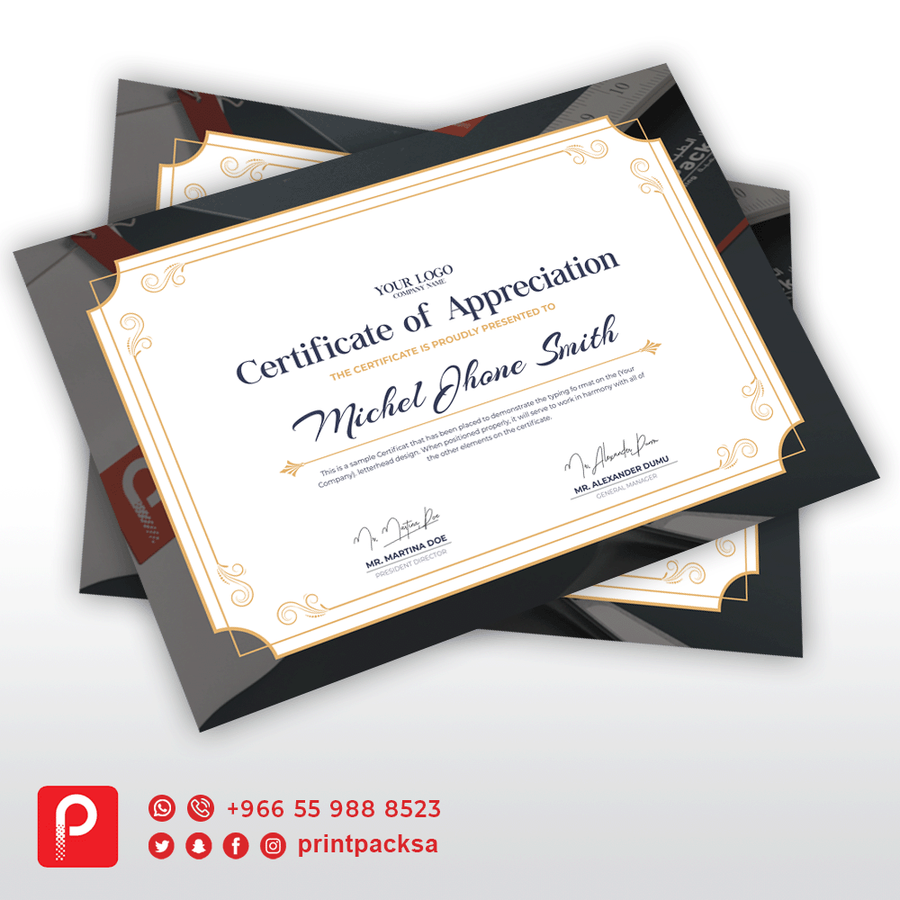 طباعة شهادات الشكر وحضور الدورات
أصبحت في غاية السهولة
بمجرد ضغطة زر
ارفق التصميم
واستلم من الموقع أو نوصل طلبك إلى مكان إقامتك

شهادات: printpacksa.com/products/cert
