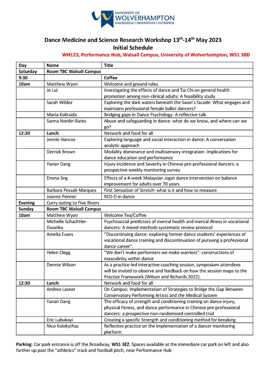 The current schedule for the Dance Medicine and Science Symposium 2023 is now ready and we have some excellent speakers!! To register go to 
estore.wlv.ac.uk/short-courses/…