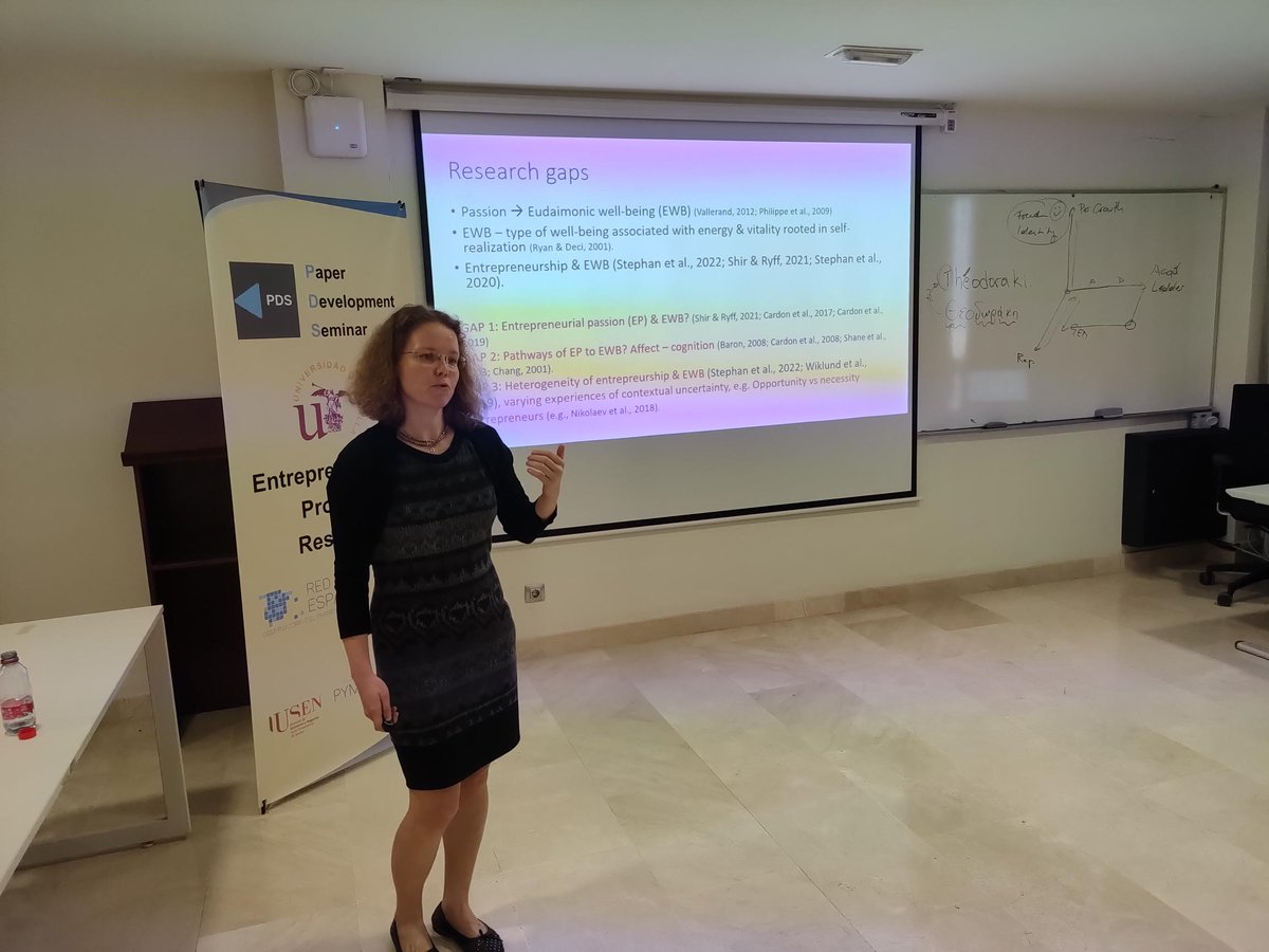 PdsEntrep's tweet photo. Inna Kozlinska is presenting her interesting work entitled "Envisioning the future: the role of passion in eudaimonic well-being of entrepreneurs" in #6PdsEntrep co-organized by @unisevilla and @GEM_es
👏👏👏 https://t.co/5QQ80o8TBD