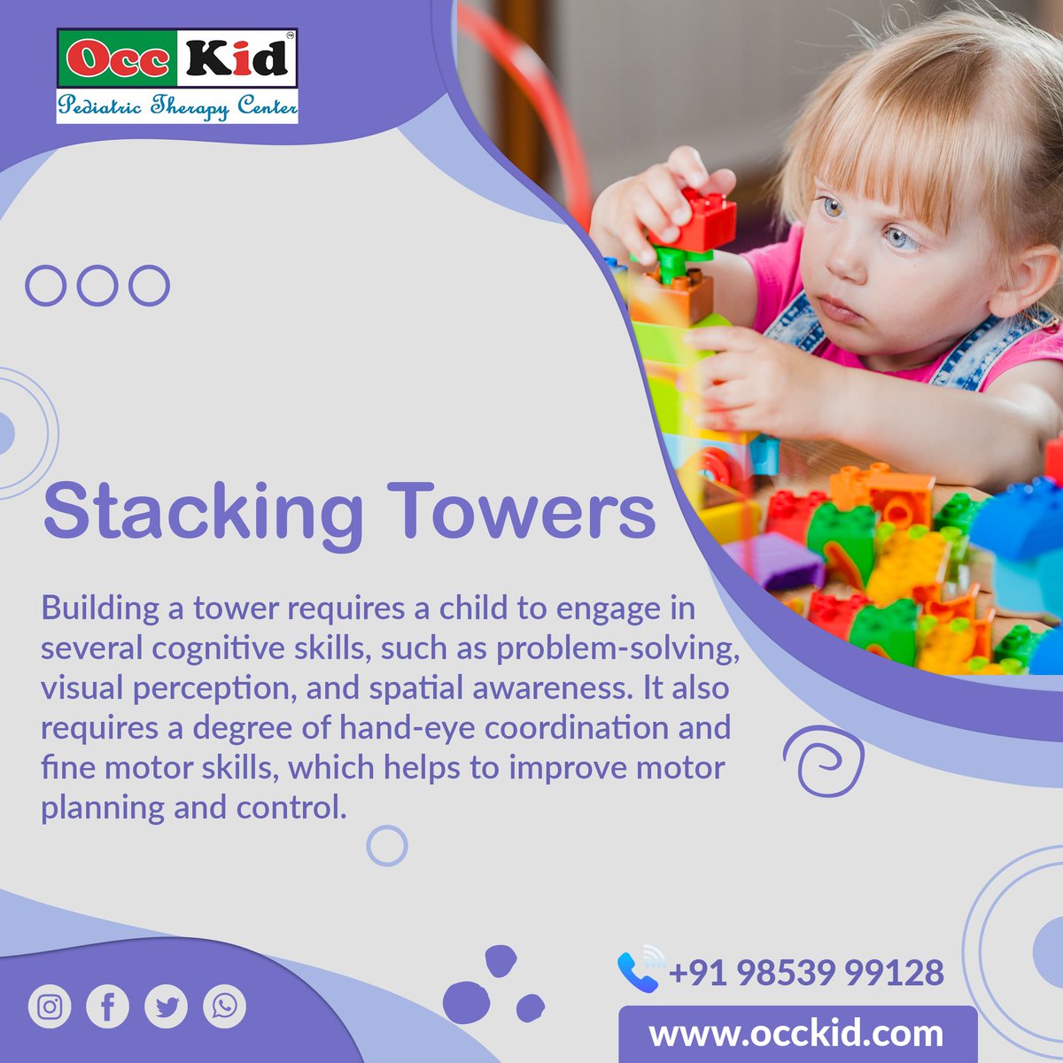 Stacking towers have a positive impact on the cognitive development of children! It can help improve their hand-eye coordination, spatial awareness, and problem-solving skills.

#Occkid #CognitiveDevelopment #OccupationalTherapy