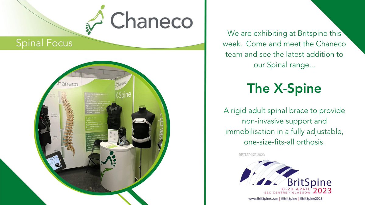 Come and say hello to the #chaneco team at #BritSpine2023  Catch the first glimpse of our new #spinal brace - The X-Spine - and the rest of our range - we're on Stand 4b 👋 #spinalbracing #spinehealth