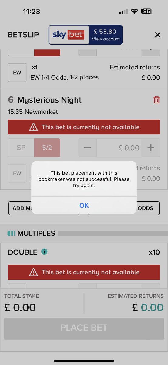 Aaronjones171's tweet photo. Yet again another bookmaker not wanting to take a bet @SkyBet  what is the point in calling yourself a bookmaker if you don’t accept bets https://t.co/gkhv24piby