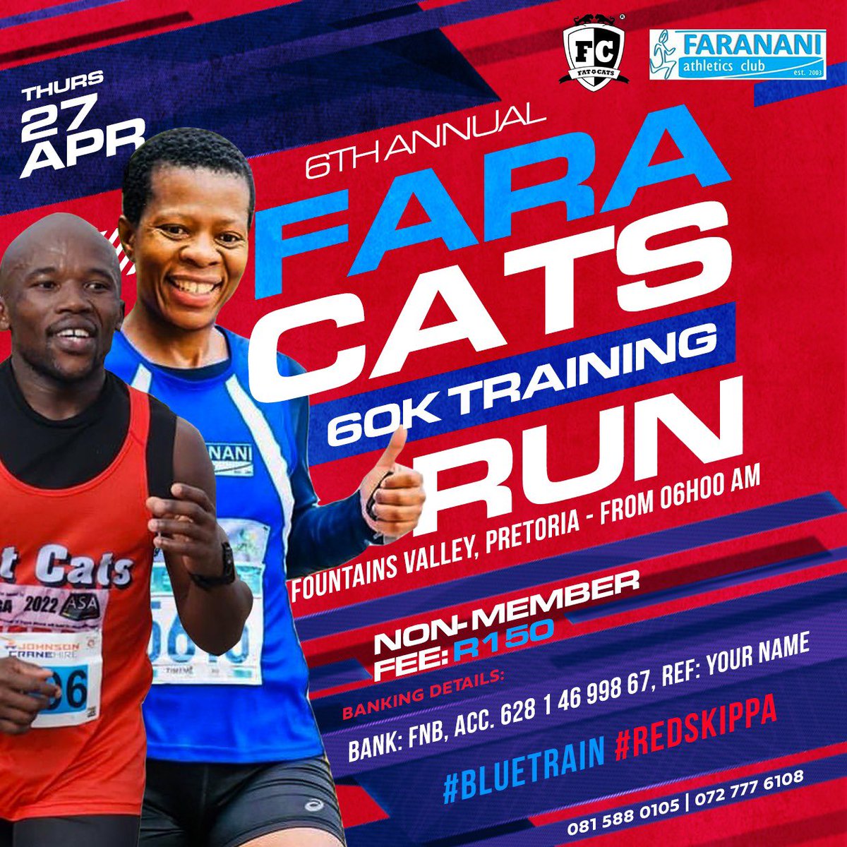 REMINDER‼️REGISTRATION STILL OPEN

Now that the TTOM dust has settled, feet itching for more mileage. Don’t worry we’ve got you… 💙

Join us for only R150.

#faracatsrun2023  
#farananiac
#bluetrain 💙
#fatcatsac 
#redskippa❤️