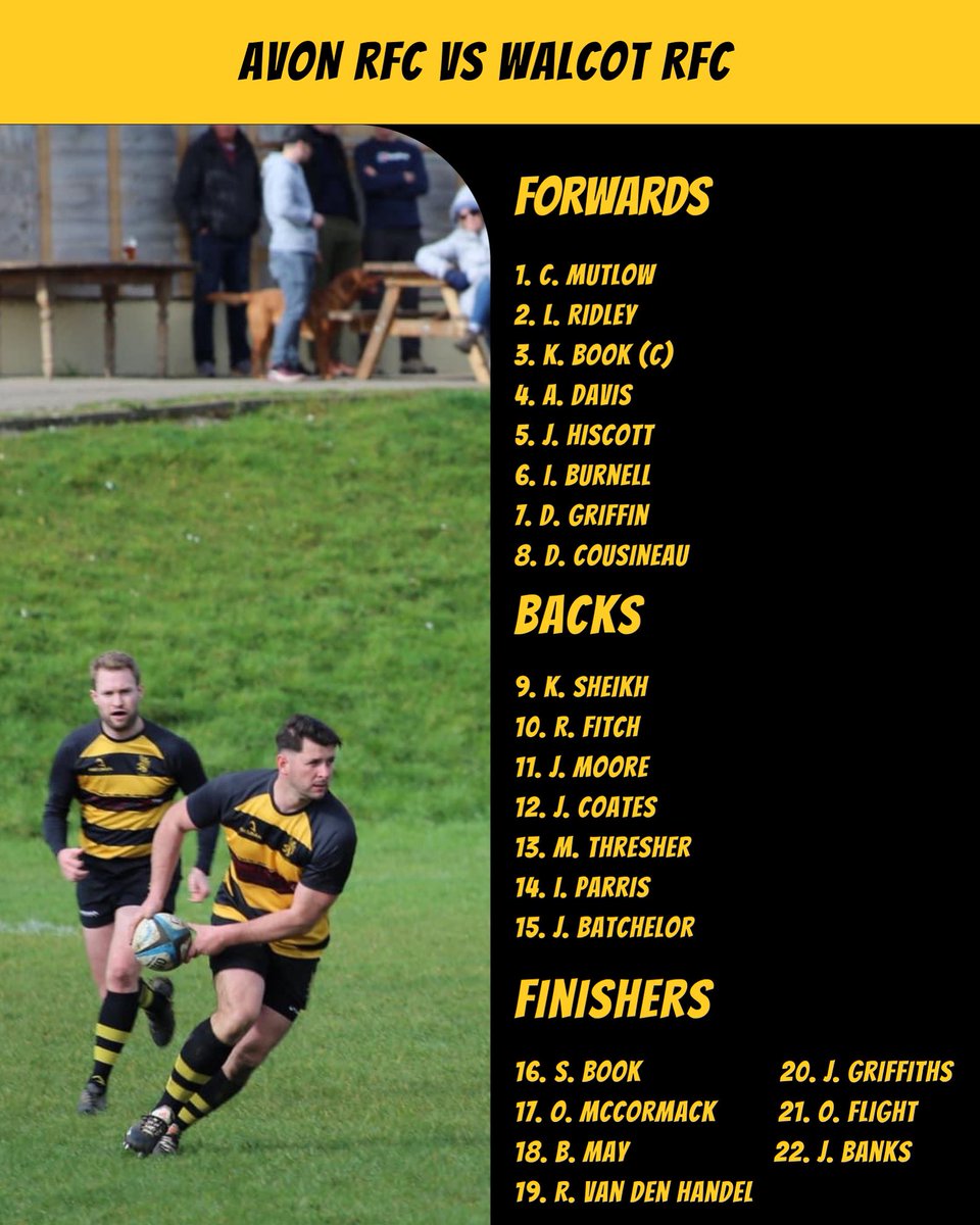 ⚫️🟡 SQUAD 🟡⚫️ Our 1st XV to face Walcot RFC at home! A massive fixture in the Bath Combination Vase! Let’s get the Hicks Field packed to support the men in Black & Yellow! Good Luck boys! #blackandyellow