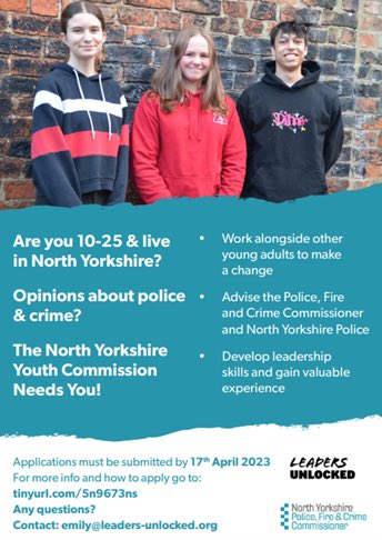 Great opportunity for young people to make a difference in their community ⁦⁦<a href="/NorthYorksYC/">NY Youth Commission</a>⁩ ⁦@ValeYorkAcademy⁩  For more information, speak to Mr Orr
