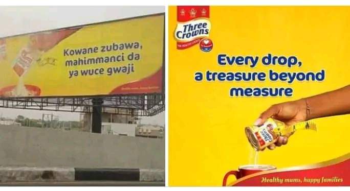 Malam Yazeed Salisu (@drwai) on Twitter photo Hi <a href="/3crownsmilk/">Three Crowns Milk</a> ,
This is the worst unprofessional translation I have ever seen. The Hausa language is extremely angry. Hi <a href="/3crownsmilk/">Three Crowns Milk</a> ,
This is the worst unprofessional translation I have ever seen. The Hausa language is extremely angry.