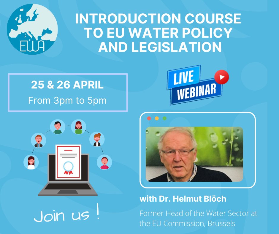 Only a few more days to sign up to our Introduction Course to EU Water Policy and Legislation course next week! 25&amp;26 April.

Only a few spots available...make sure you sign up before its too late!

➡ ewa-online.eu/calendar-detai…