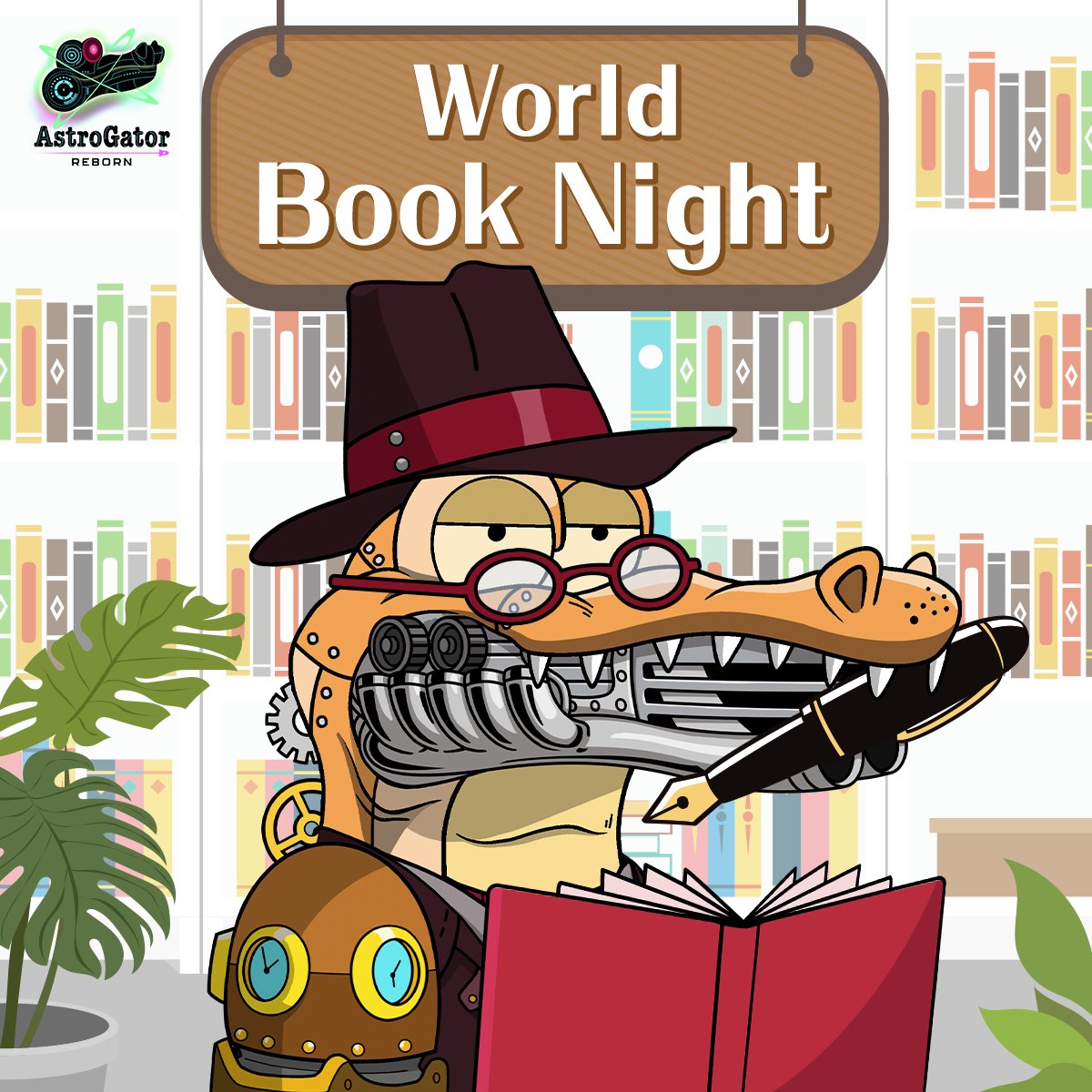 📘《World Book NIght》📘 
World Book NIght~ 
Read more, boost your brain! 

🐊Mint 👉 bit.ly/3ttU86p  
🐊Discord 👉 bit.ly/3Qito2J   #AstroGator_REBORN #AstroGator #GameFi #NFT #NFTs #NFTcommunity #nftart