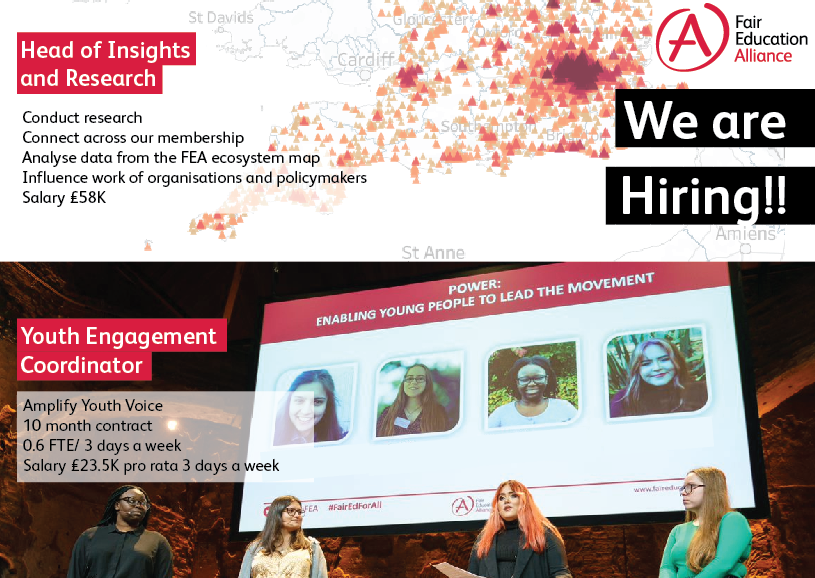 _TheFEA's tweet image. 📢We're recruiting📢 

📈Head of Insights and Research! Help organisations &amp;amp; policy makers understand data from the FEA ecosystem map

💡Youth Engagement Coordinator! Support our Youth Steering Group to influence change

#edujobs 🔗bit.ly/FEA_Jobs