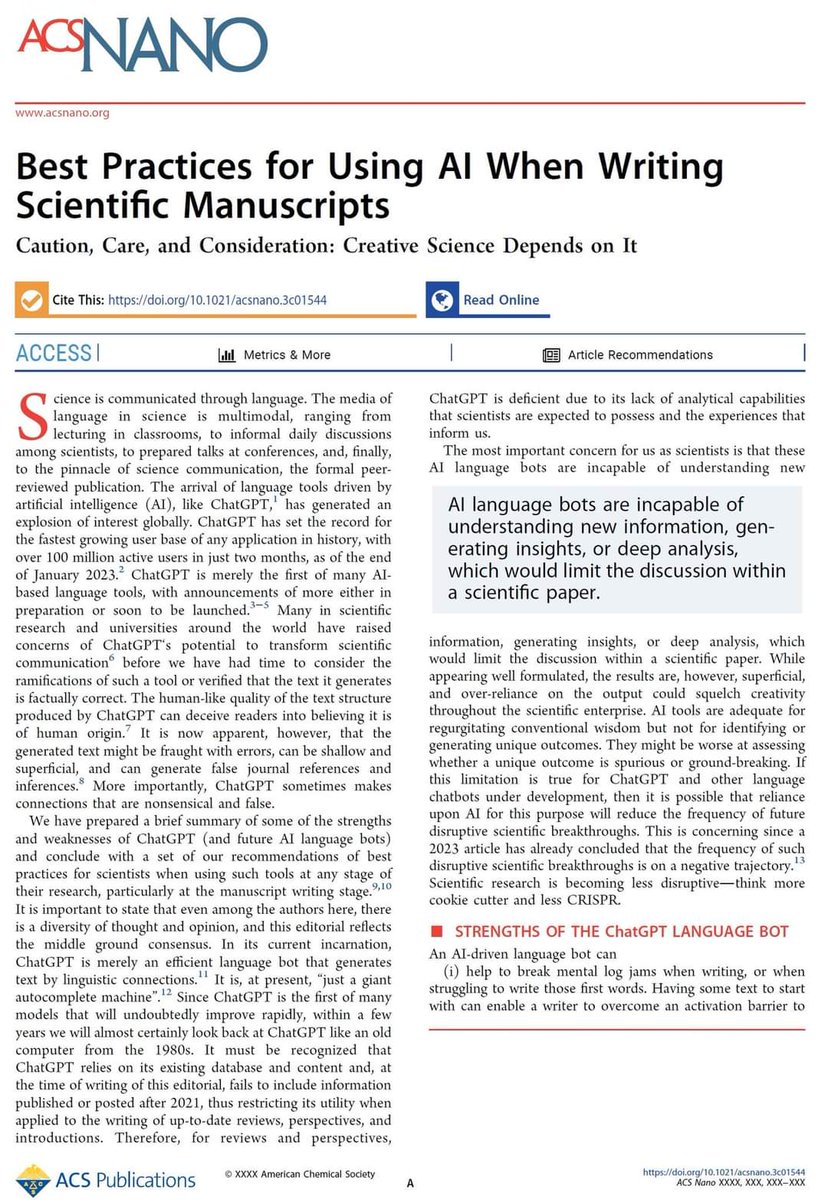 DrasmaJabeen1's tweet photo. Best practices for using AI when writing scientific manuscripts #phd #AcademicTwitter https://t.co/FHx8gKqr5Y