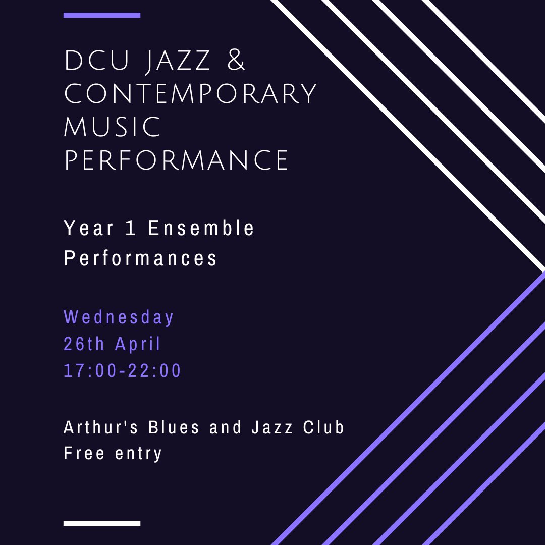 DCU Centre for Jazz & Contemporary Music (@dcu_jazz) on Twitter photo Year 1 students will take to the stage at @ArthursPub Wed 26th April for their end of year ensemble performances, featuring their own compositions & arrangements
<a href="/journalofmusic/">The Journal of Music</a> <a href="/ImprovisedMusic/">ImprovisedMusic</a> <a href="/jazzireland/">Jazz Ireland</a> <a href="/IMROireland/">IMRO</a> <a href="/Music_DCU/">Music @ DCU</a> <a href="/HumanitiesDCU/">Faculty of Humanities & Social Sciences @ DCU</a> <a href="/DCU/">Dublin City University</a>
#musiceducation #ireland Year 1 students will take to the stage at @ArthursPub Wed 26th April for their end of year ensemble performances, featuring their own compositions & arrangements
<a href="/journalofmusic/">The Journal of Music</a> <a href="/ImprovisedMusic/">ImprovisedMusic</a> <a href="/jazzireland/">Jazz Ireland</a> <a href="/IMROireland/">IMRO</a> <a href="/Music_DCU/">Music @ DCU</a> <a href="/HumanitiesDCU/">Faculty of Humanities & Social Sciences @ DCU</a> <a href="/DCU/">Dublin City University</a>
#musiceducation #ireland