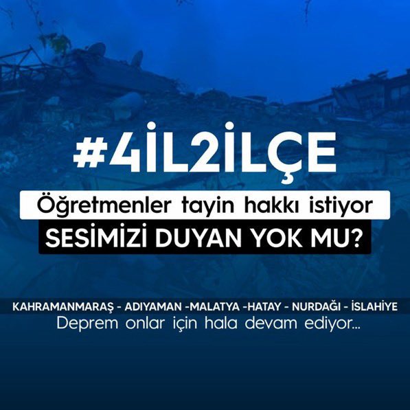 NazBstrk's tweet photo. DörtİlİkiİlçeyeŞartsızTayin

“Şartsız Tayin” ayrıcalık değil yasal bir haktır. İslahiye, Nurdağı, Hatay, Maraş, Adıyaman, Malatya şartsız il dışı tayin hakkı bekliyoruz. https://t.co/JOIvn6mQqS