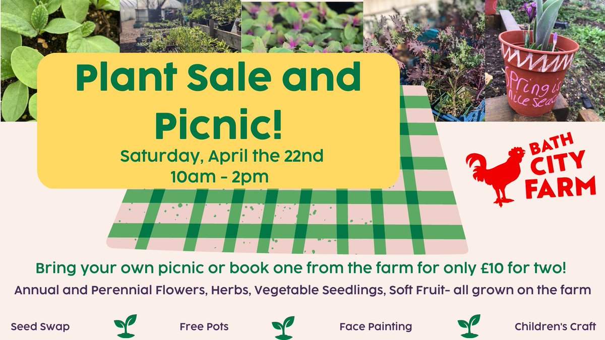 BathCityFarm's tweet photo. Come and join us this weekend to get your locally-grown plants! 

For more info visit our website at:
https://t.co/5FAxF3VVEy

#bathcityfarm #farmlifebestlife #farmlife #picnic #thingstodoinbath #cityfarm #familyfun #community https://t.co/71NN4cN694