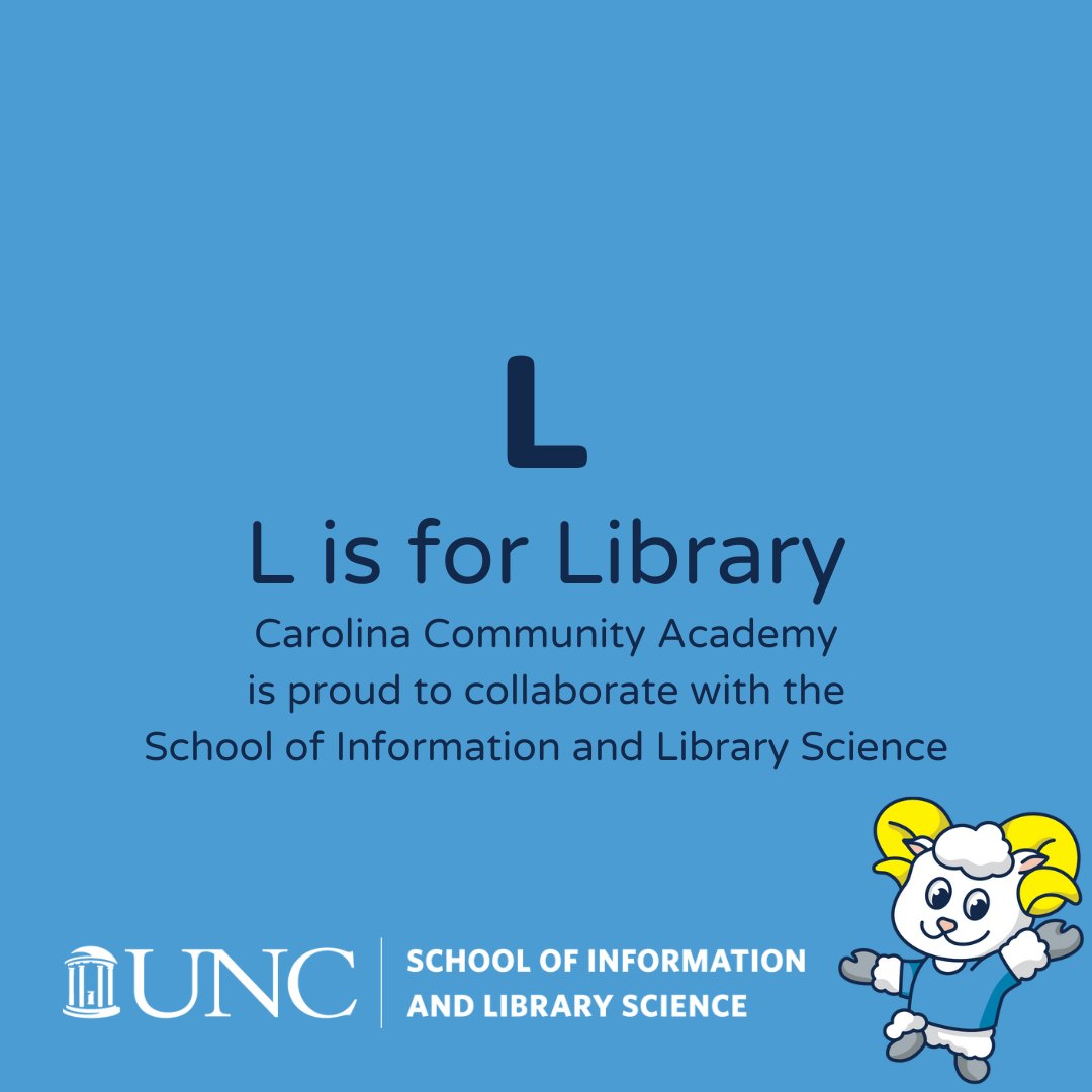 Carolina Community Academy is proud to collaborate with the School of Information and Library Science! In PK-12 schools, the library/media center can be a hub of activity and learning. Our work with @uncsils will strengthen access & opportunities for our whole community. 🤗