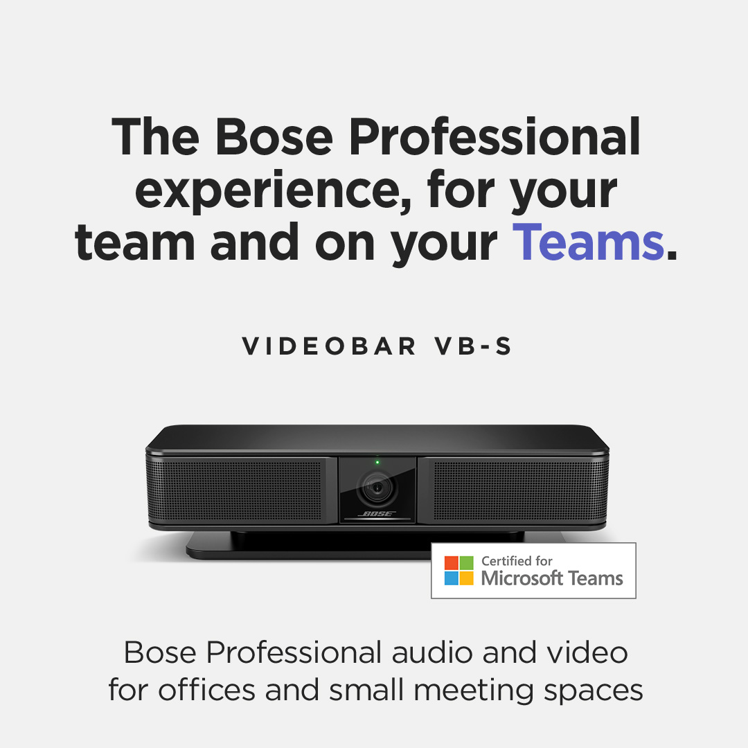 Exciting news! The Videobar VB-S is now certified for Microsoft Teams, offering exceptional audio and video quality for your meetings. Learn how it can enhance your team's collaboration experience. pro.bose.com/en_us/products…
