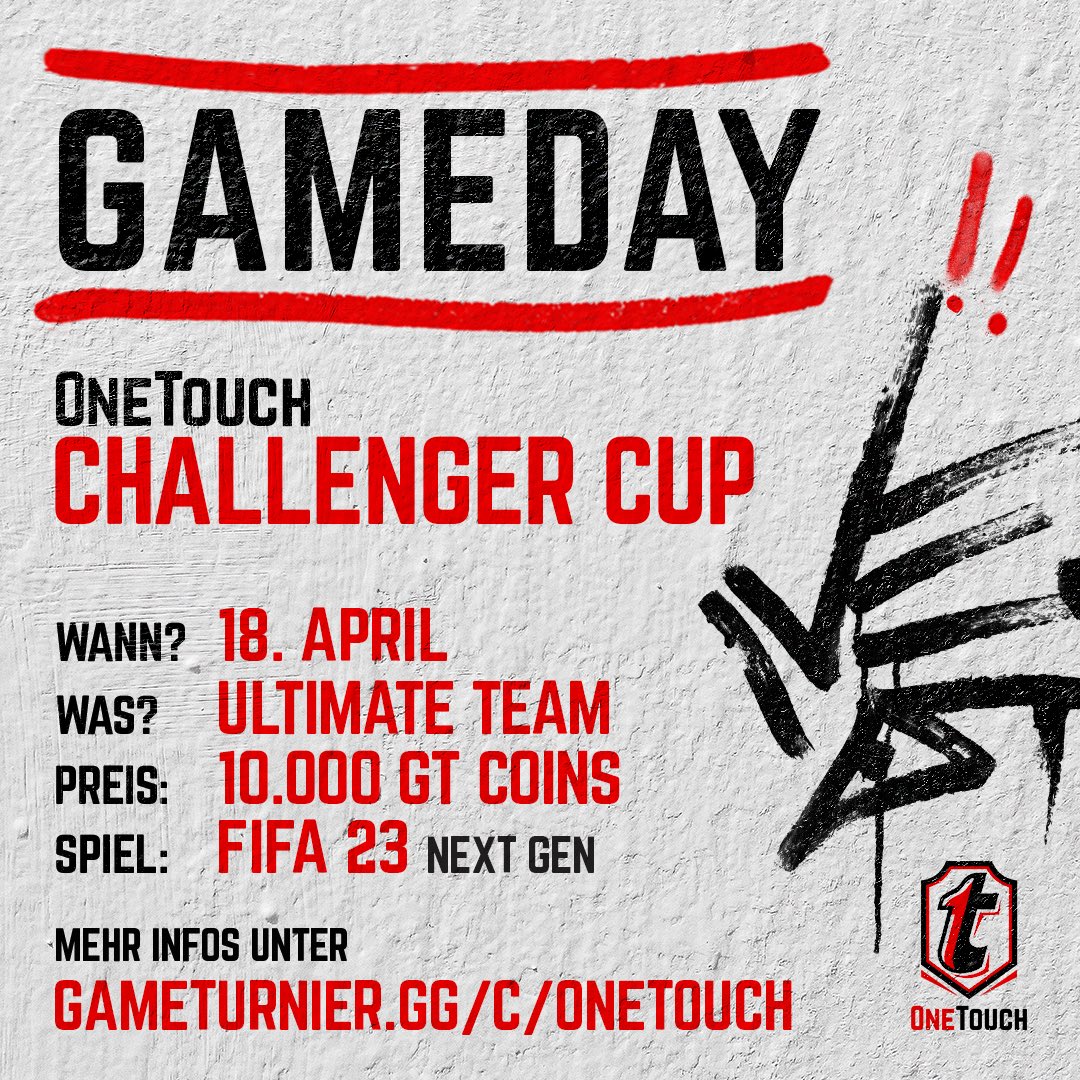 ⚽️🎮 GAMEDAY 🎮⚽️ 

📌 10.000 GT Coins 💸💸💸
📌 NEXT GEN 
📌 18:30 Uhr 

Link zur Anmeldung 👉🏼 gameturnier.ch/c/onetouch 

#efifa #fifa #fut #fut23 #efussball #efootball #gaming #esports #onetouch