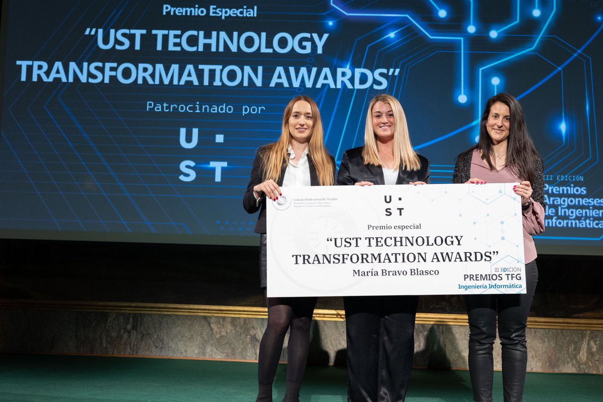 🗣️III Edición Premios Aragoneses de Ingeniería Informática

🔹Premios Talento Joven TFG:
UST TECHNOLOGY TRANSFORMATION AWARDS por <a href="/USTspain/">UST España & LATAM</a>

Ganadora: M Bravo Blasco
Título: "Análisis del efecto de la heterogeneidad en tejido cardiaco sobre la estimulación de células del corazón"