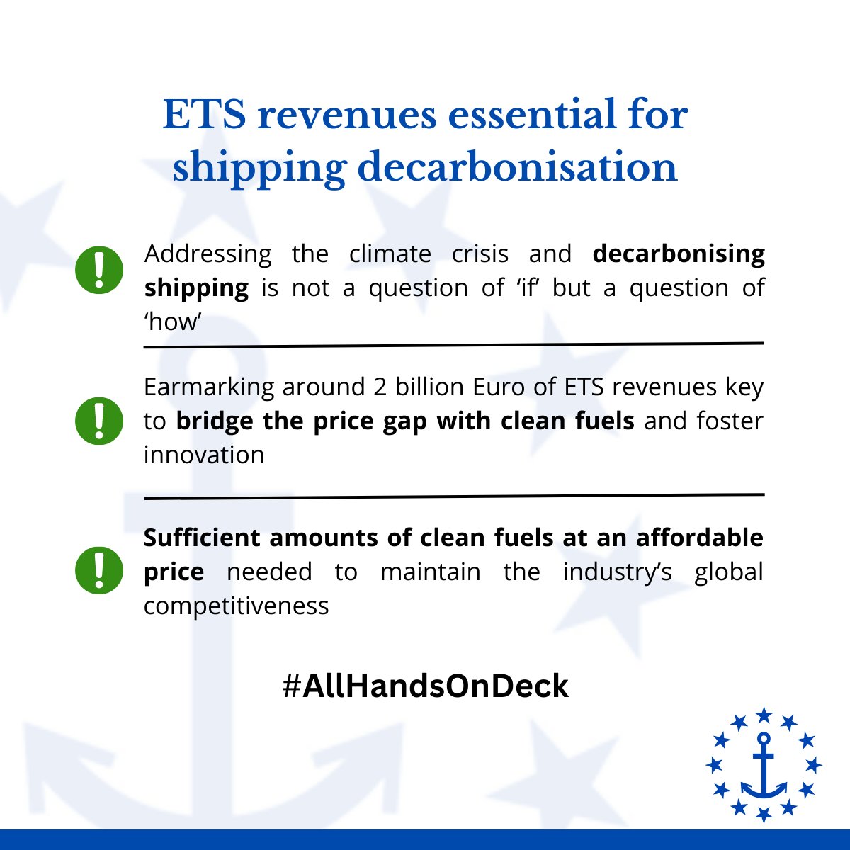 We welcome the formal approval of the new EU ETS law today by the European Parliament. Earmarking revenues of the Innovation Fund for the maritime sector can mark a turning point in the decarbonisation of the industry! ⚓️ #AllHandsOnDeck #SustainableShipping