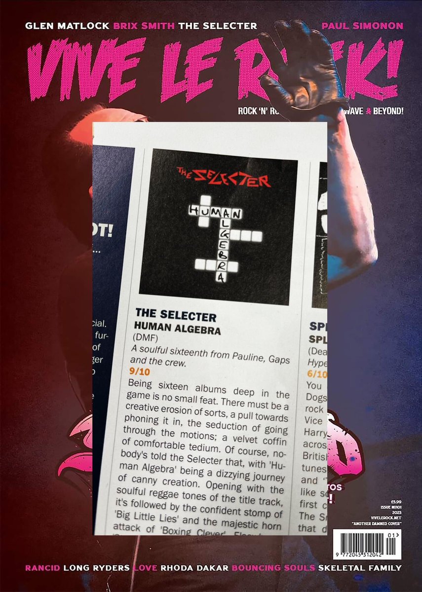 Thanks to Vive Le Rock for a great 9/10 review for The Selecter’s brand NEW album ‘Human Algebra’ AND for the 4 page feature in the new issue! Grab yourself a copy - its out now

“The Selecter have lost none of the creative fire or fury” VIVE LE ROCK 9/10
