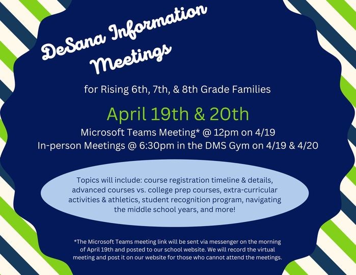 5th Grade families- Rising 6th Grade Night for DeSana