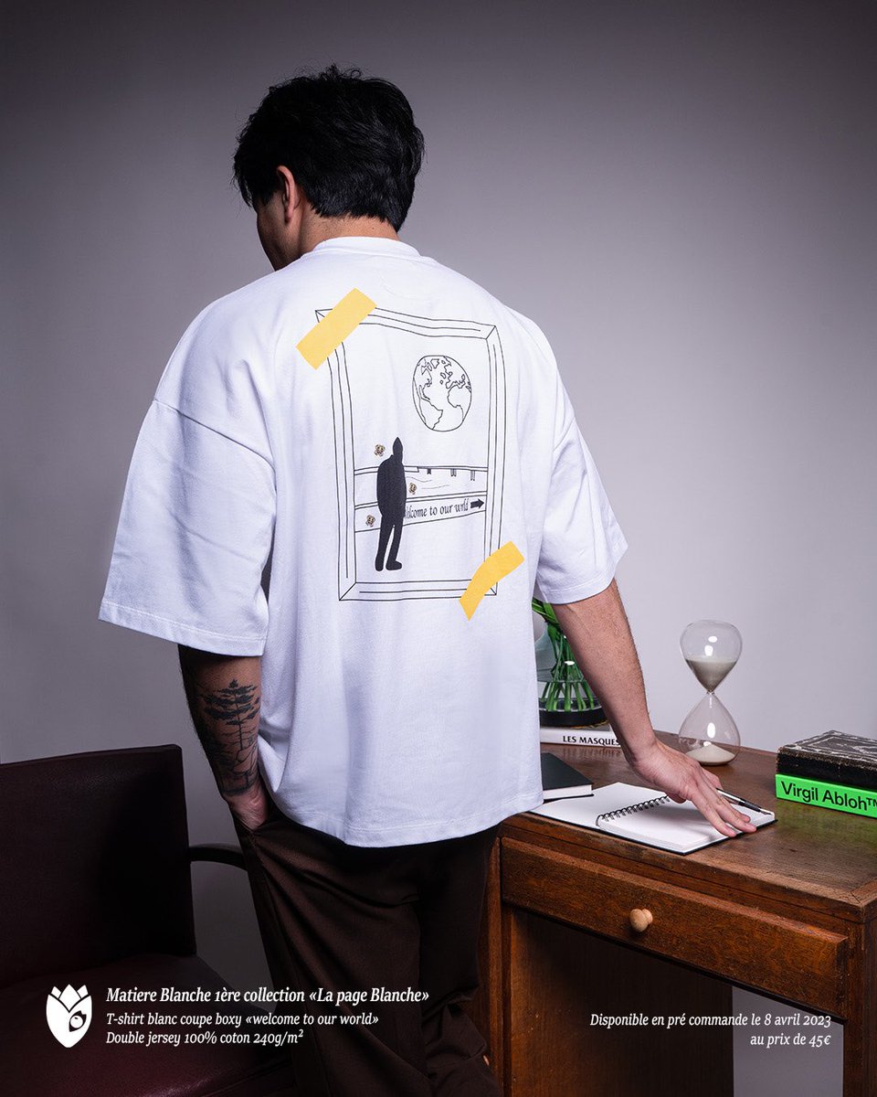 Matiere_Blanche's tweet photo. 1ere collection : La page blanche - tshirt « welcome to our world », disponible en pré commande sur https://t.co/i6l1JFxtXi jusqu’au 22 avril. https://t.co/0NYNWqAlOP