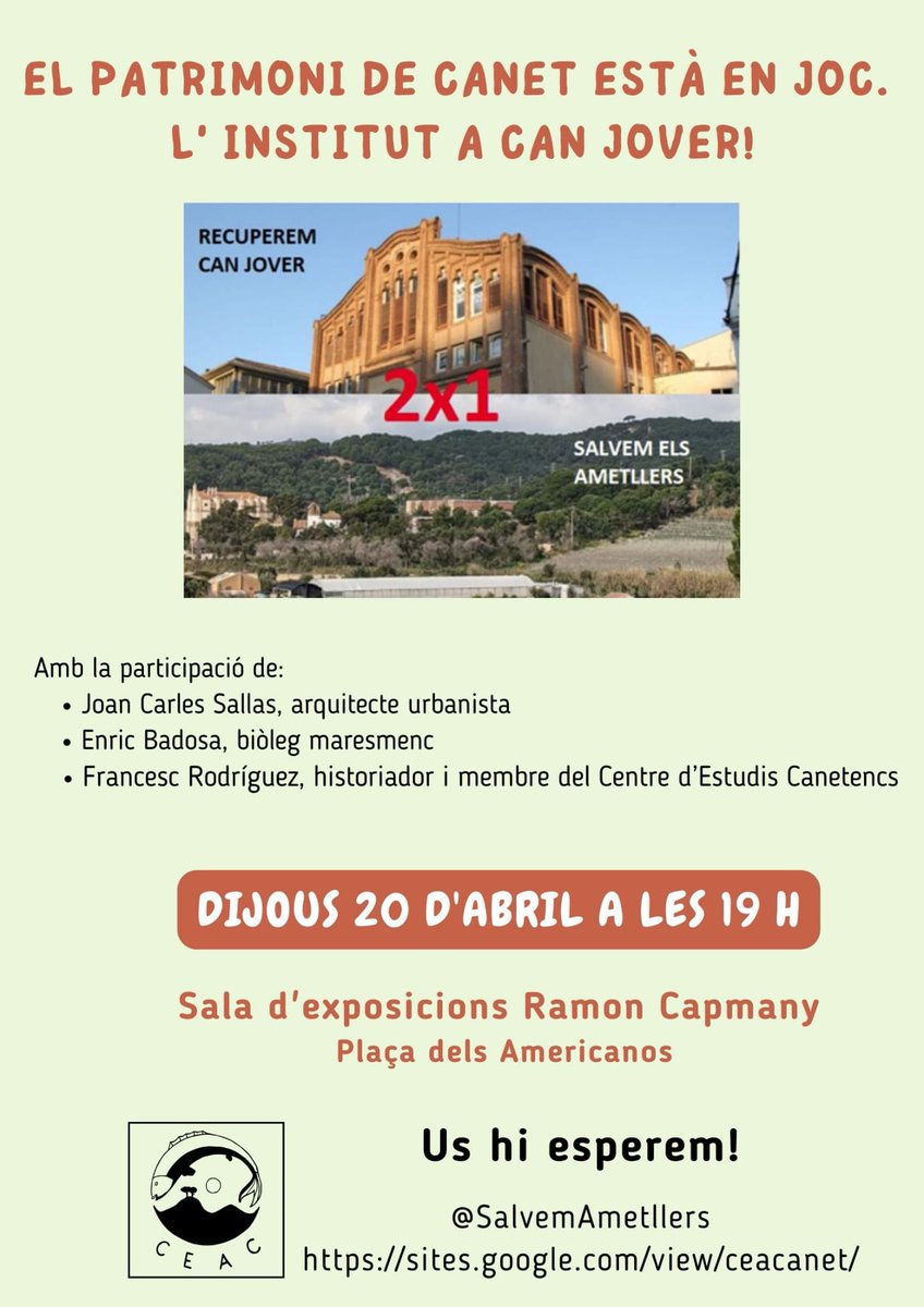 Hi ha opcions de salvar els ametllers 🌳 i recuperar Can Jover🏫? 
[Spoiler: sí🤭]
Vine, informa't i digues la teva.
Aquest dijous 20/4 a les 19h a la Sala d'exposicions Ramon Capmany.