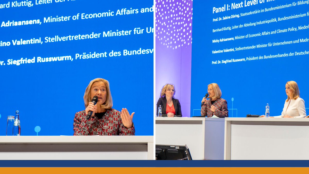 Die niederländische Wirtschaftministerin Micky Adriaansens <a href="/MinisterEZK/">Minister EZ</a> betont beim Leader's Dialogue auf der Hannover Messe, wie wichtig die deutsch-niederländische Zusammenarbeit ist. #HM23