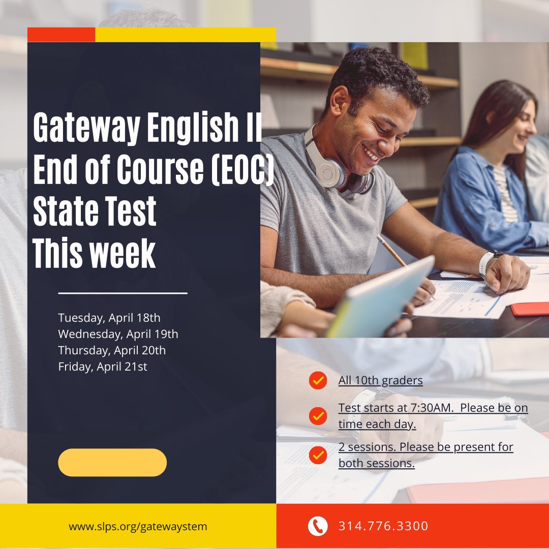 State Testing continues! 👏🏽
English and the end of your coursework! Get ready and best of luck