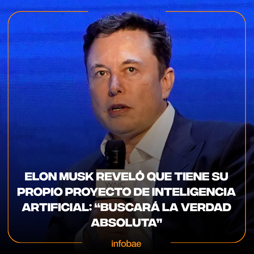 infobae's tweet photo. Elon Musk reveló que tiene su propio proyecto de inteligencia artificial: “Buscará la verdad absoluta” https://t.co/e1rrFepGuh https://t.co/FA01x5EP21