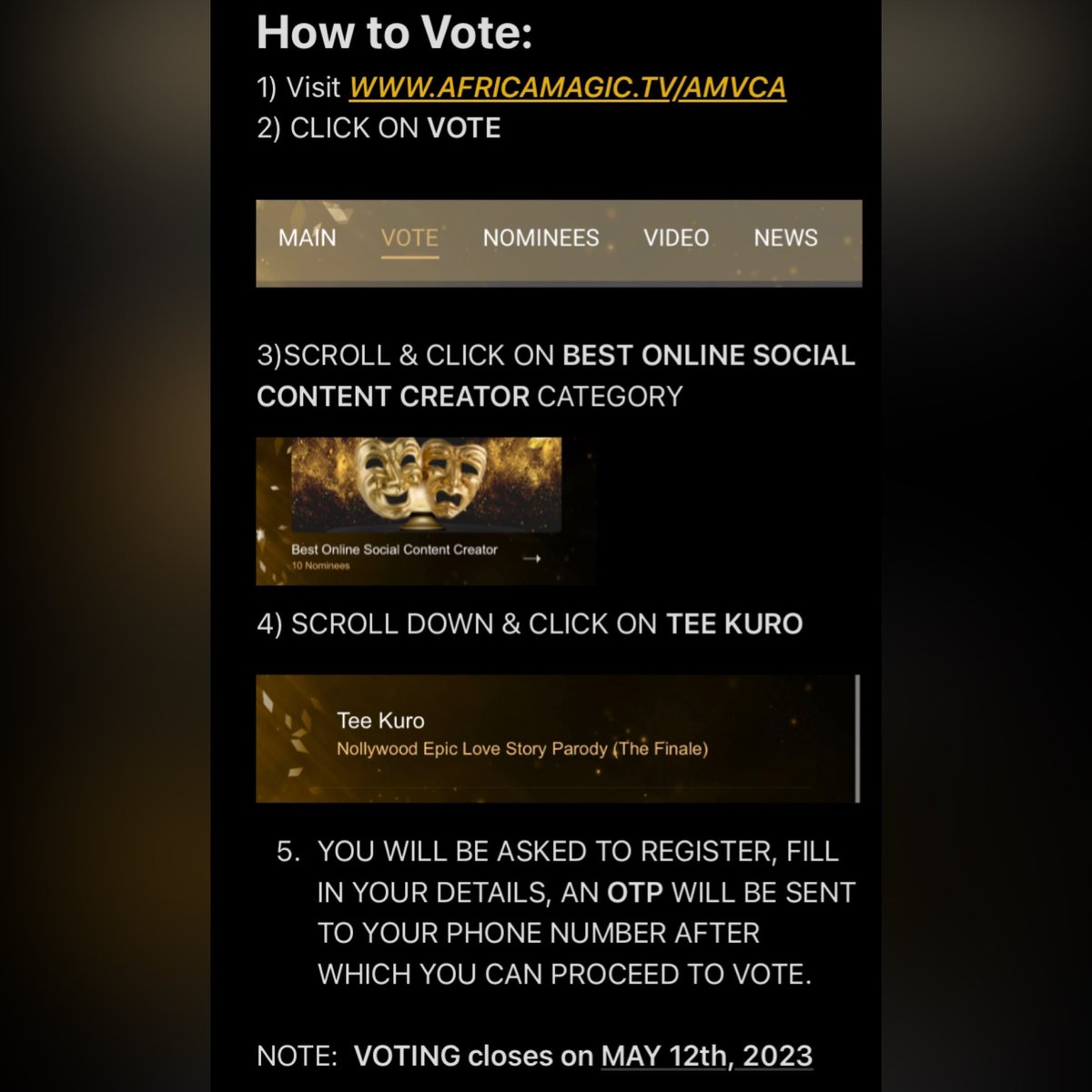 teekuro2's tweet photo. Look who’s been nominated for the second time in a row for Best Online Social Content Creator in the very prestigious #AMVCA 🎉🕺🏽I’m really grateful! Thank you @africamagictv 

You can vote via 🙏🏽👇🏾
https://t.co/2ilc5dkAlu https://t.co/I2dnJEDdkI