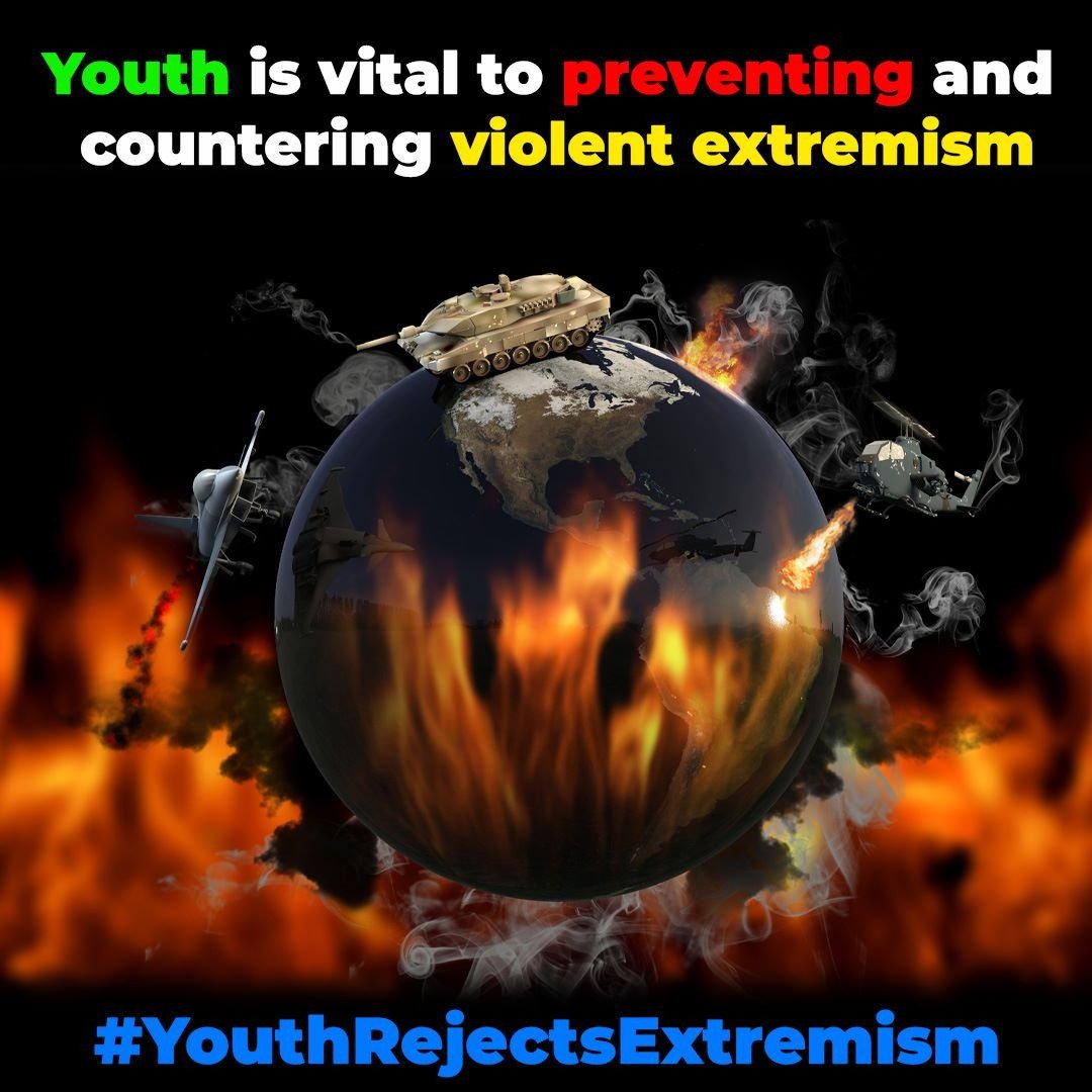 iTz_Tajuu's tweet photo. A youth driven towards extremism is a youth without a clear idea of its values and identity.
#YouthRejectsExtremism https://t.co/EWmWfxmqdV