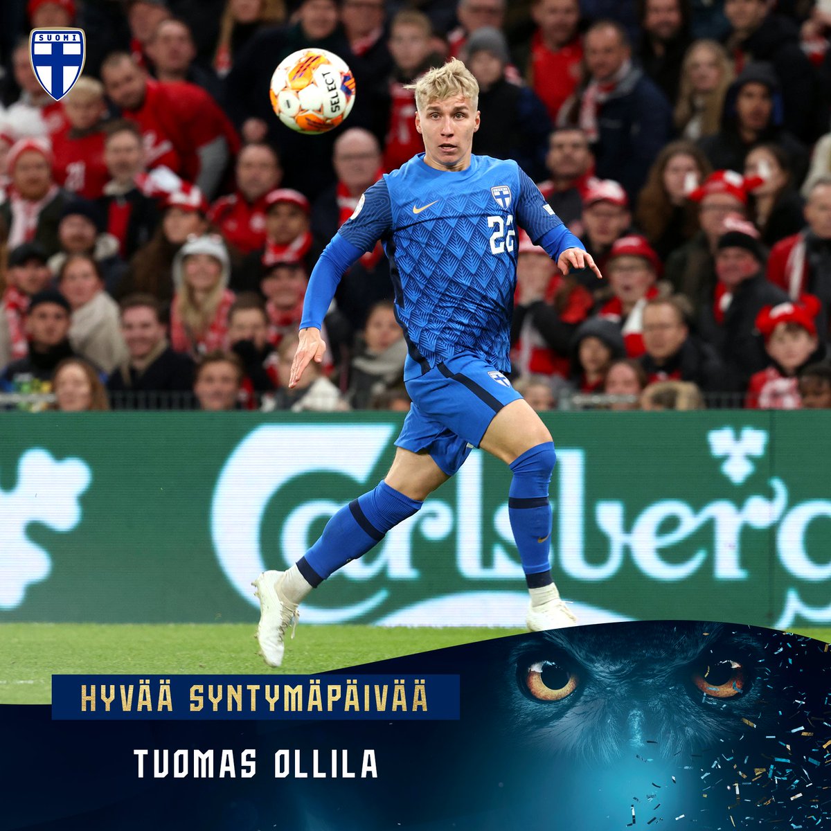 Tuomas Ollila täyttää tänään 23 vuotta. Onnea, Tuomas! 🥳 #Huuhkajat