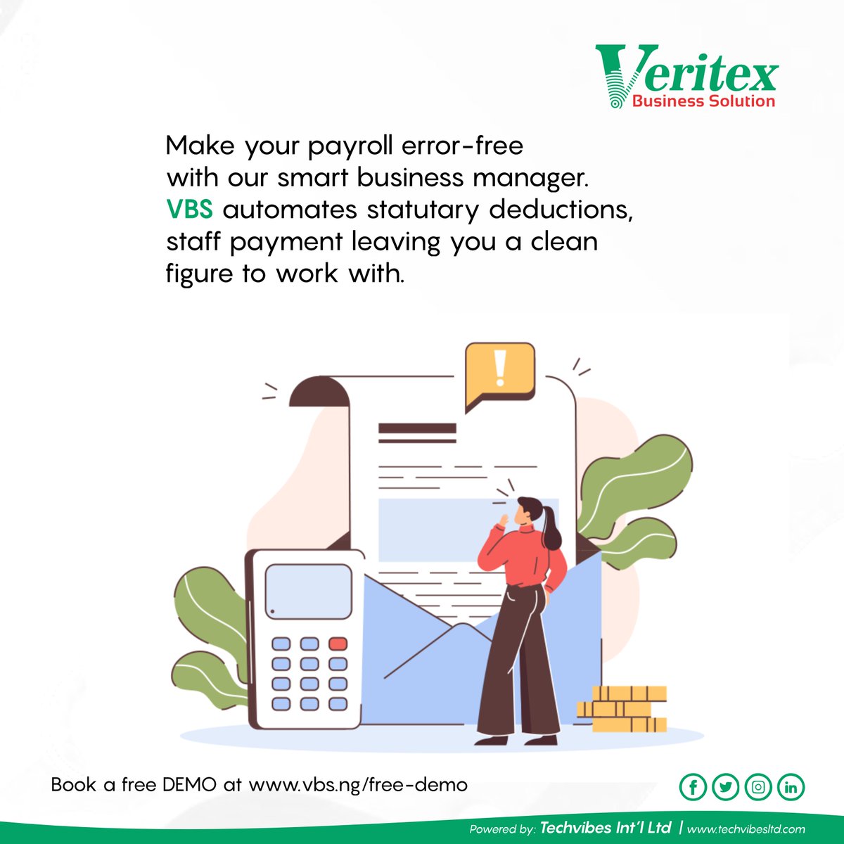 Techvibes_ltd's tweet image. Be among the top businesses enjoying error-free data using VBS.
Request to see how it works at vbs.ng/free-demo
#businesswoman #businessautomation #BusinessGrowthTips