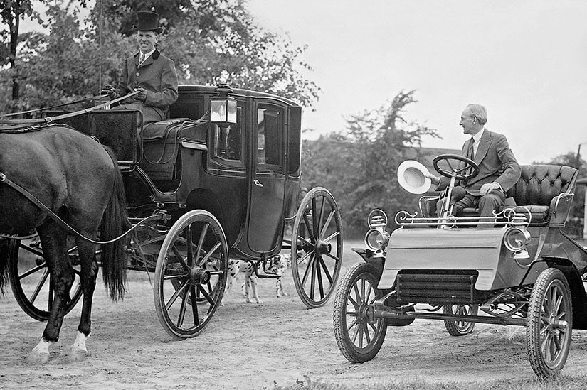 In 1903, Henry Ford’s lawyer was advised not to buy stock in Ford.

“The horse is here to stay,” he was told by a local bank president.

He bought $5,000 worth of stock and sold it in 1919 for $12.5 million.