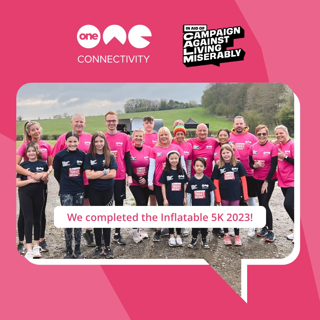 OneConnectivity's tweet photo. On Saturday the team completed the #Inflatable5K in aid of CALM! 🎈 We smashed our target, raising £2,500! Support here:
👉 https://t.co/cVLs4tKWhP
#OneConnectivity #CALM https://t.co/zl3ZYqcwLu