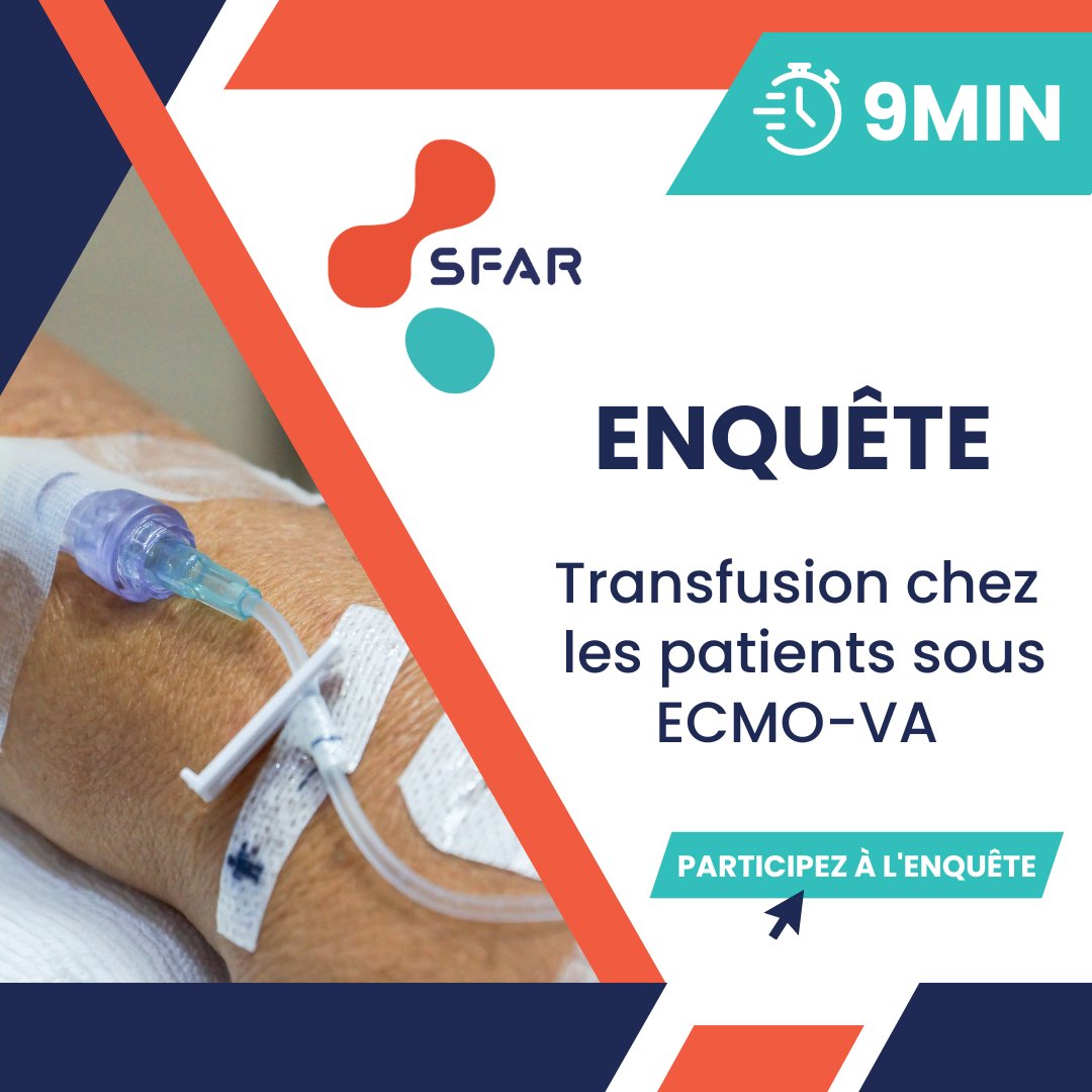 SFAR Anesthésie Réanimation (@sfar_org) on Twitter photo 🔎 Enquête sur la transfusion chez les patients sous ECMO-VA
❓ Cible : Toutes les spécialités gravitant autour de l’ECMO VA
🕛 Durée : 9 min
➡️ ow.ly/q2zv50NFAU5
@IADE_de_France <a href="/AJARFrance/">AJAR France 🇫🇷</a> <a href="/SyndicatSnarf/">SNARF</a> <a href="/SNPHARE/">SNPHARE</a> <a href="/SNJeunesAR/">Syndicat National des Jeunes Anesth-Réa</a> <a href="/jeunesMIR/">ANJMIR</a> <a href="/contactfnir/">Fédération Nationale des Infirmiers de Réanimation</a> <a href="/SFARJeunes/">SFAR Jeunes</a> 🔎 Enquête sur la transfusion chez les patients sous ECMO-VA
❓ Cible : Toutes les spécialités gravitant autour de l’ECMO VA
🕛 Durée : 9 min
➡️ ow.ly/q2zv50NFAU5
@IADE_de_France <a href="/AJARFrance/">AJAR France 🇫🇷</a> <a href="/SyndicatSnarf/">SNARF</a> <a href="/SNPHARE/">SNPHARE</a> <a href="/SNJeunesAR/">Syndicat National des Jeunes Anesth-Réa</a> <a href="/jeunesMIR/">ANJMIR</a> <a href="/contactfnir/">Fédération Nationale des Infirmiers de Réanimation</a> <a href="/SFARJeunes/">SFAR Jeunes</a>