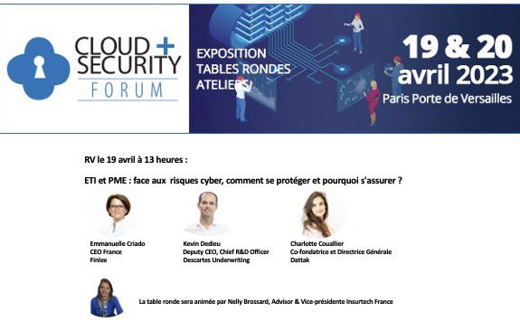 nelly brossard 💫 (@nelbro) on Twitter photo ☑️ J-1 avant la table ronde :
Le risque Cyber et l'assurance ?
▶️ les risques cyber 🏴☠️ majeurs pour les PME et ETI ▶️ les couvertures clés et services associés
Rv 💬le 19 avril à 13h avec :
@Finlexgmbh
<a href="/DescartesUWing/">Descartes Underwriting</a>
#dattak
👉lnkd.in/eHUxqEKg ☑️ J-1 avant la table ronde :
Le risque Cyber et l'assurance ?
▶️ les risques cyber 🏴☠️ majeurs pour les PME et ETI ▶️ les couvertures clés et services associés
Rv 💬le 19 avril à 13h avec :
@Finlexgmbh
<a href="/DescartesUWing/">Descartes Underwriting</a>
#dattak
👉lnkd.in/eHUxqEKg