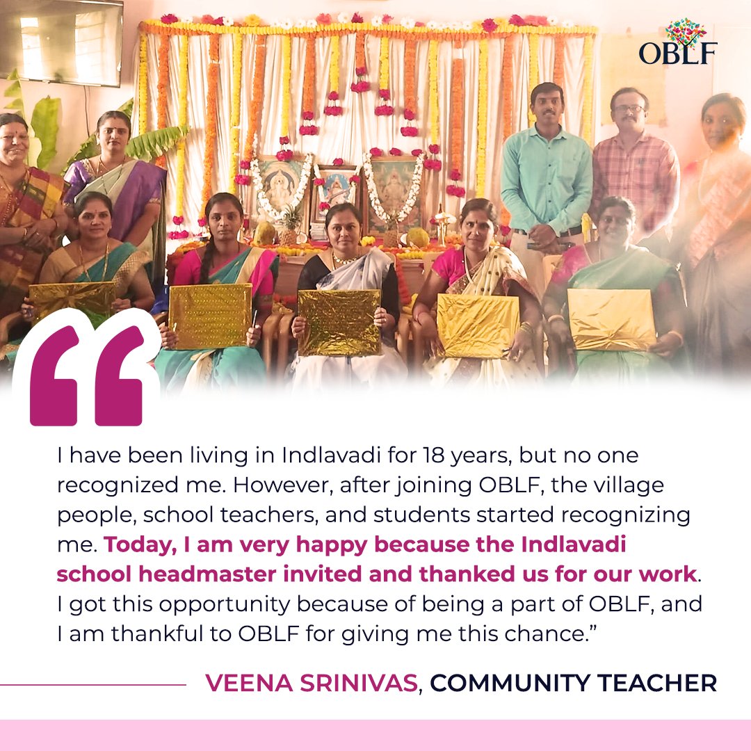 oblfindia's tweet photo. Meet Veena Srinivas - an OBLF community teacher making a real impact on students' lives in Indlavadi. After 18 years of being unrecognized, she's found a sense of belonging in our community. We're proud to have dedicated teachers like Veena on our team!
#OBLF #CommunityTeachers https://t.co/EnBZl2Iaq2