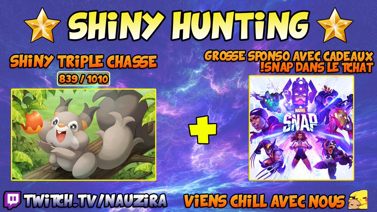 NauziraTv's tweet photo. On part chasser du Pokemon qui Brille ⭐️

Et on va jouer à Marvel Snap le jeu de la Sponsorisation pour vous faire gagner des Cadeaux 🎁

Venez avec nous 😍

➡️ https://t.co/EPUCu4c5Ez ⬅️

#pokemon #ShinyPokemon #PokemonScarletViolet #twitch #twitchstreamer #PokemonTCG https://t.co/vuadi0R2zn